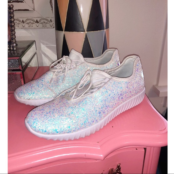 white glitter tennis shoes